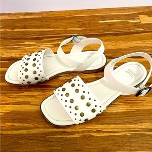Frye and Co White Brooklyn studded sandals with ankle strap buckle